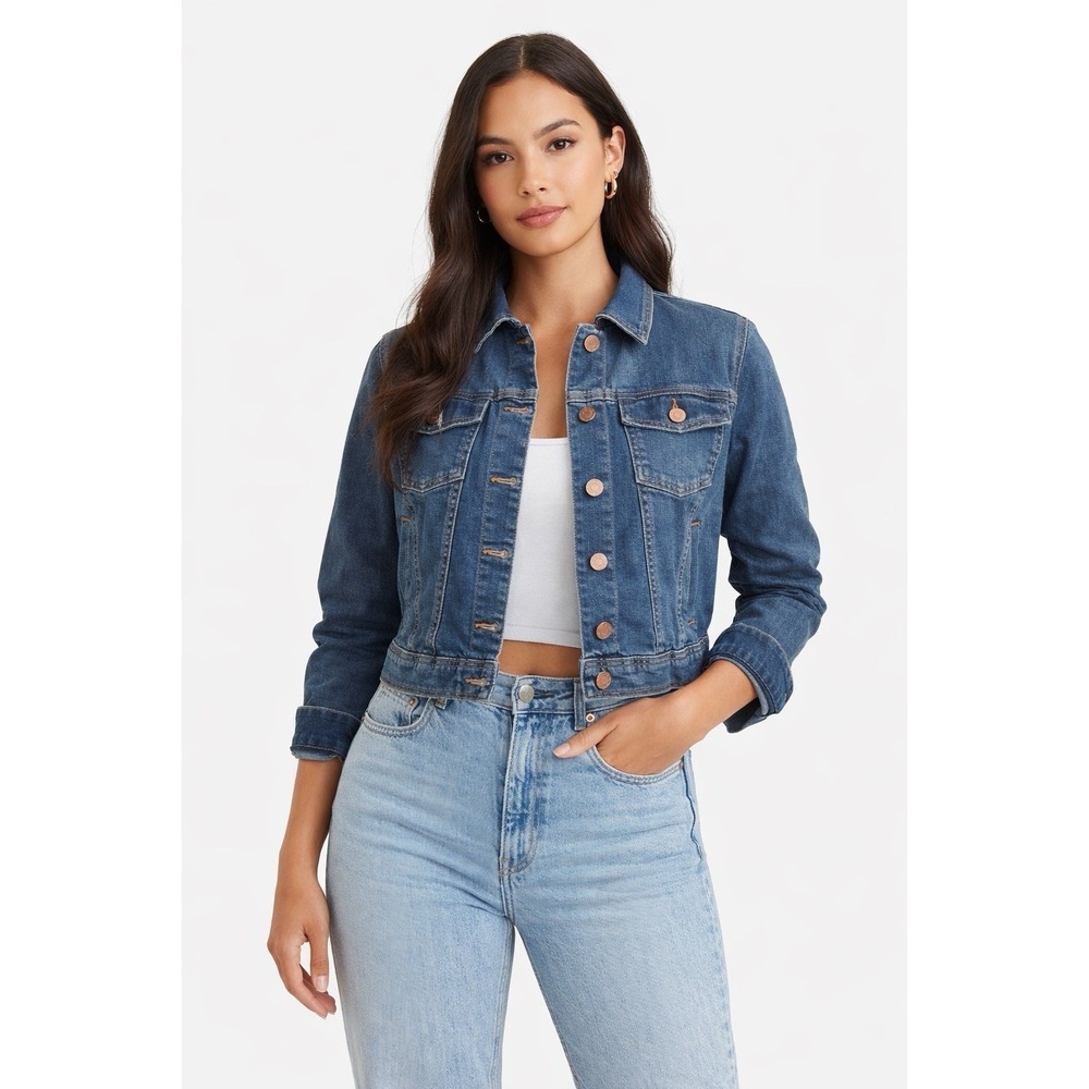 Celebrity Pink Cropped Dark Wash Denim Jacket Wm's Large Classic Trucker